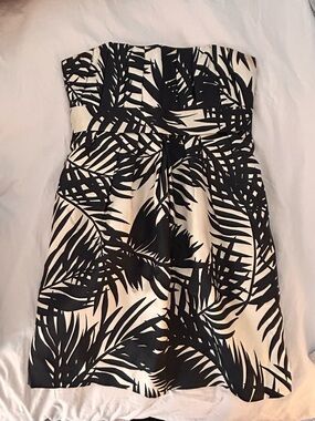 Ali Ro Strapless Black & White Palm Print Dress